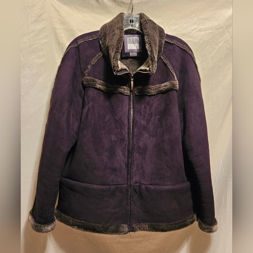 Bill Blass Sport Vintage Faux Suede/Fur Coat. Women's Size L, Brown, Collared.
